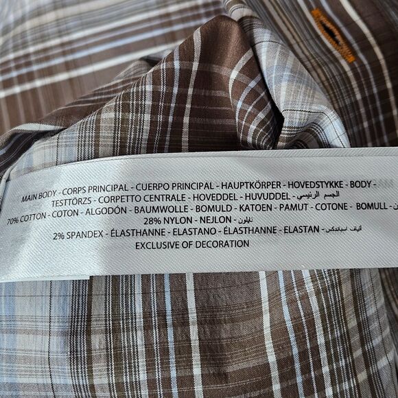 Ariat Rebar Brown Plaid Short Sleeve Button Down Shirt Large Tall Western Cowboy - Picture 11 of 13